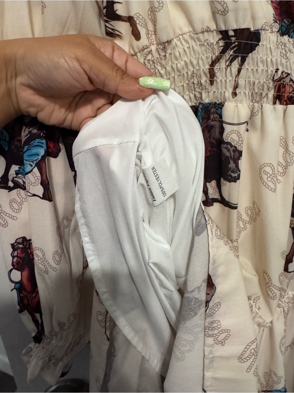 Long Sleeve Cream Western Print Shirt Dress - Picture 4 of 4
